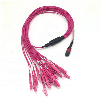 MPO Fiber Optic Jumper 24 Core MPO Trunk Cable ke LC Om3 Om4 Fiber Optic Patch Cord